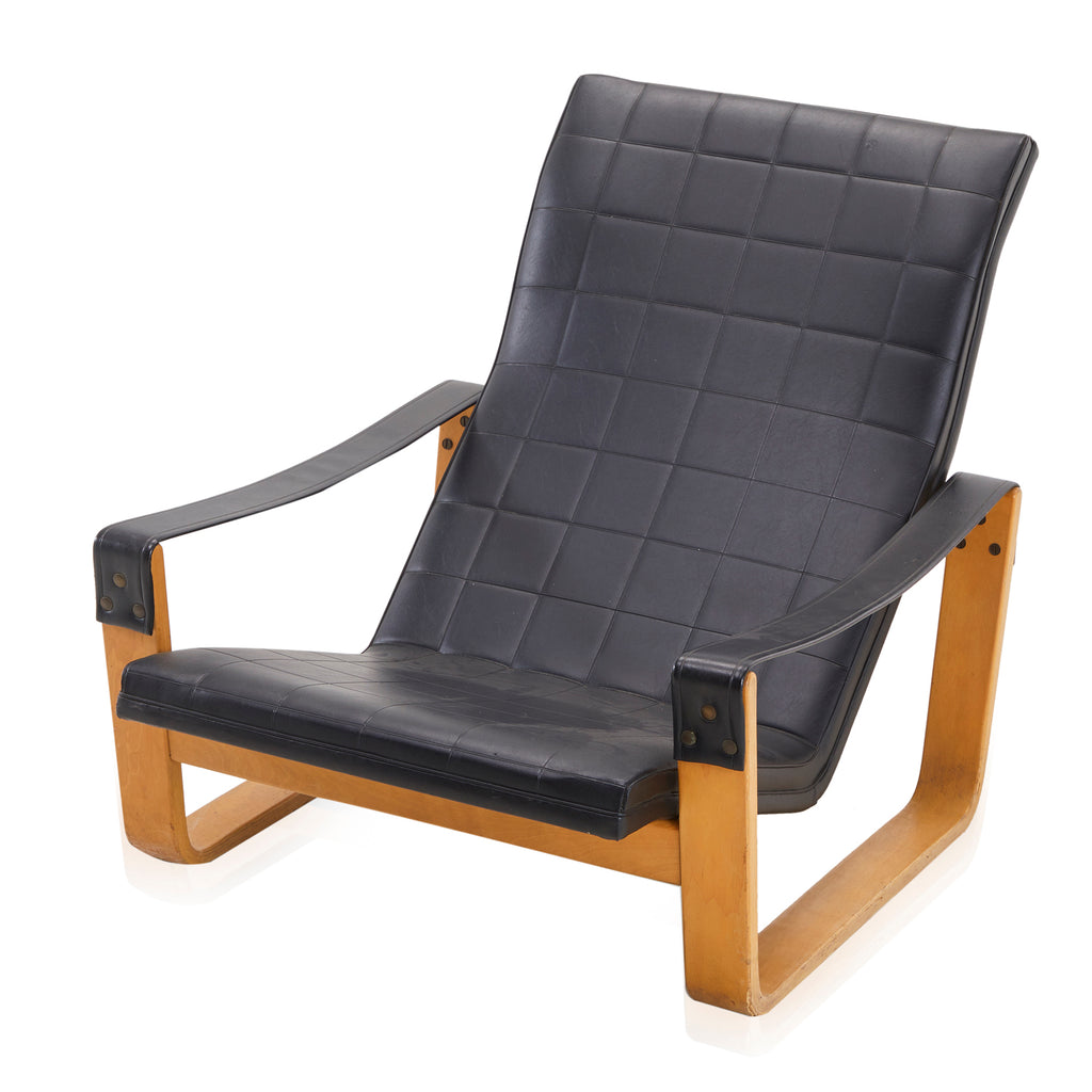 Black Leather Modern Low Black Quilted Lounge Chair