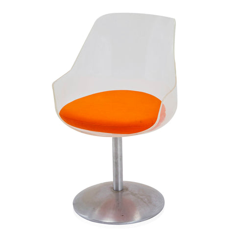 Orange & Lucite Modern Swivel Bucket Chair