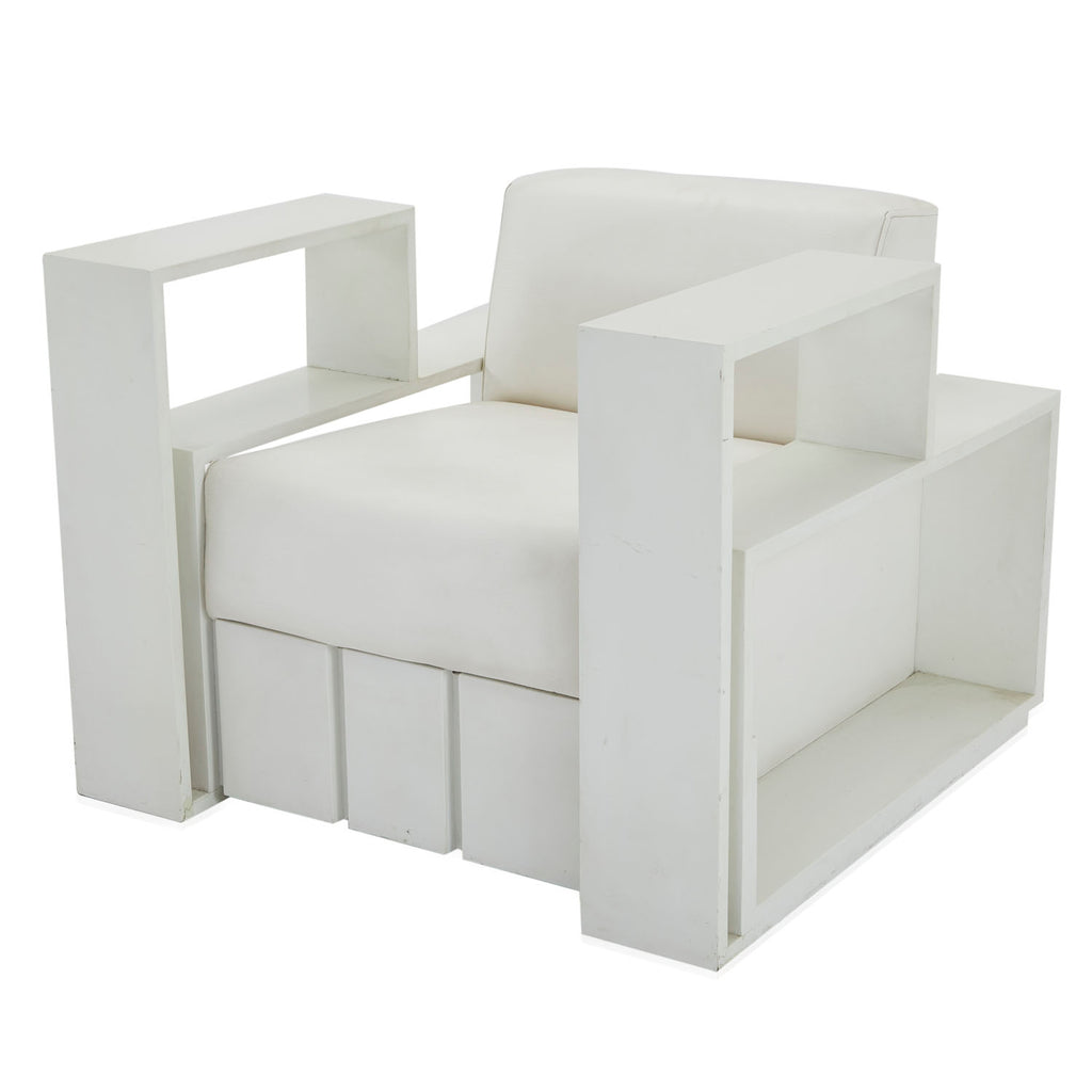 White Wide Geometric Modern Armchair