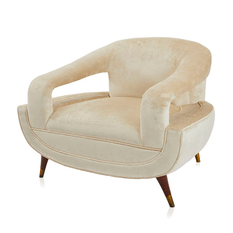 Cream Velvet Wide Scoop Lounge Chair