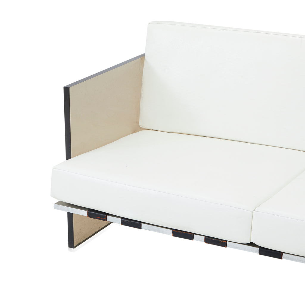 White Leather & Lucite Mid-Century Modern Sofa