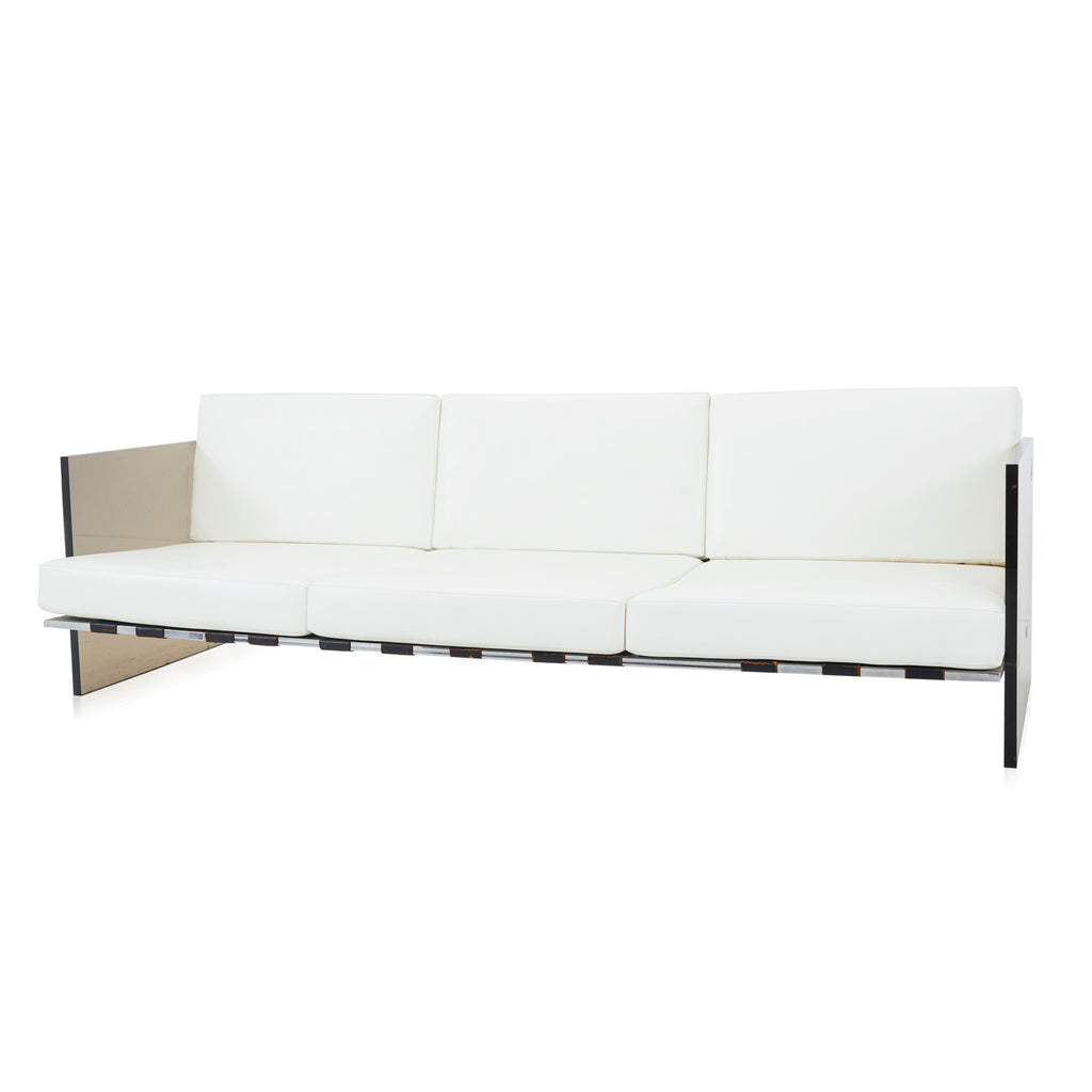 White Leather & Lucite Mid-Century Modern Sofa