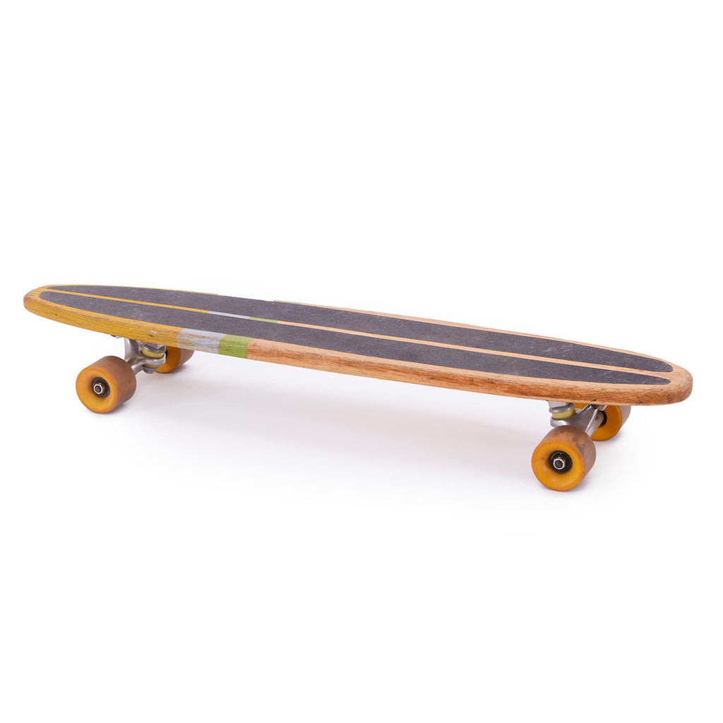 Natural Wood + Lime Stripe 70's Skateboard
