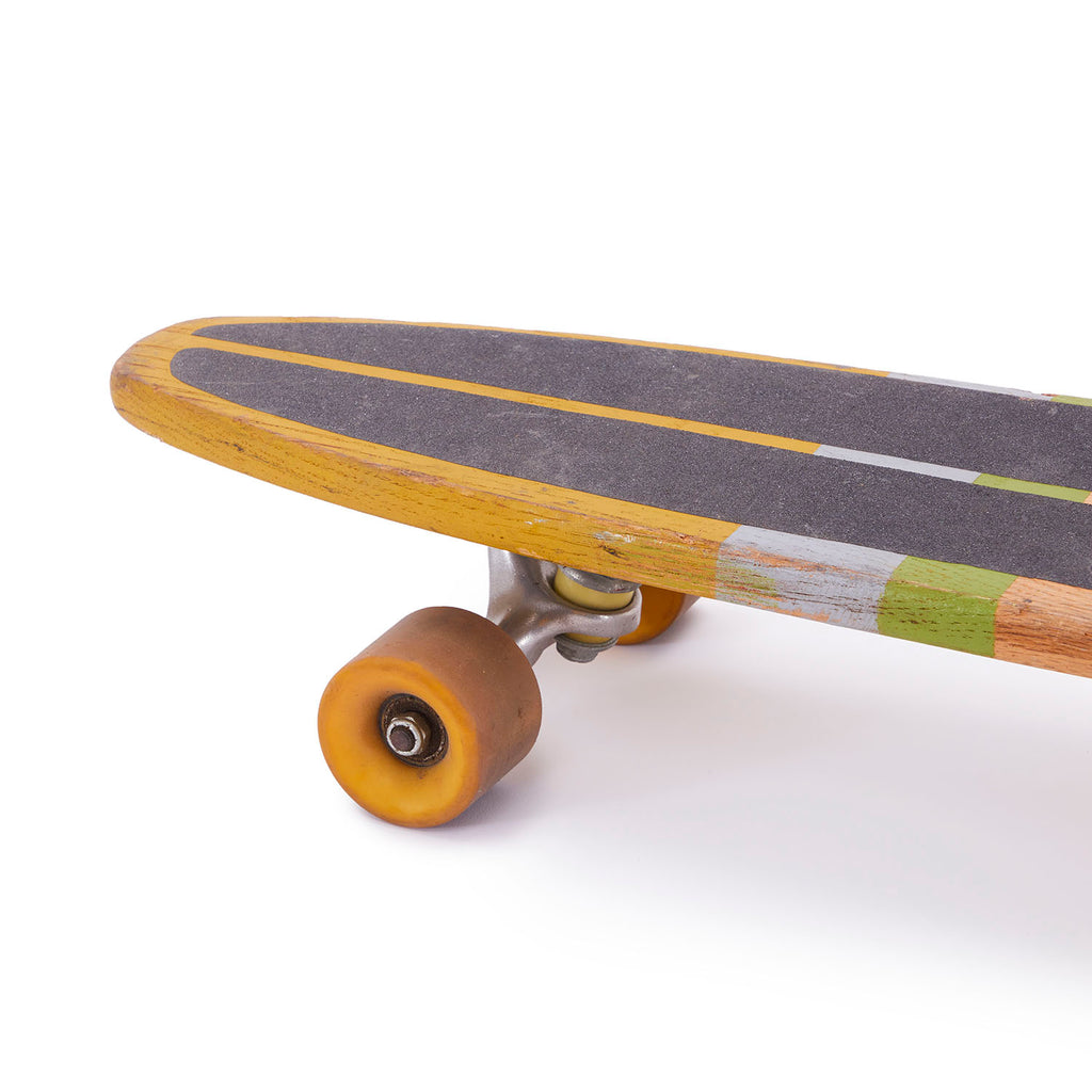 Natural Wood + Lime Stripe 70's Skateboard