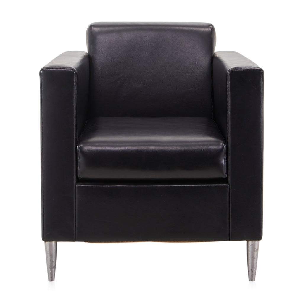 Black Angled Leather Armchair with Chrome Legs