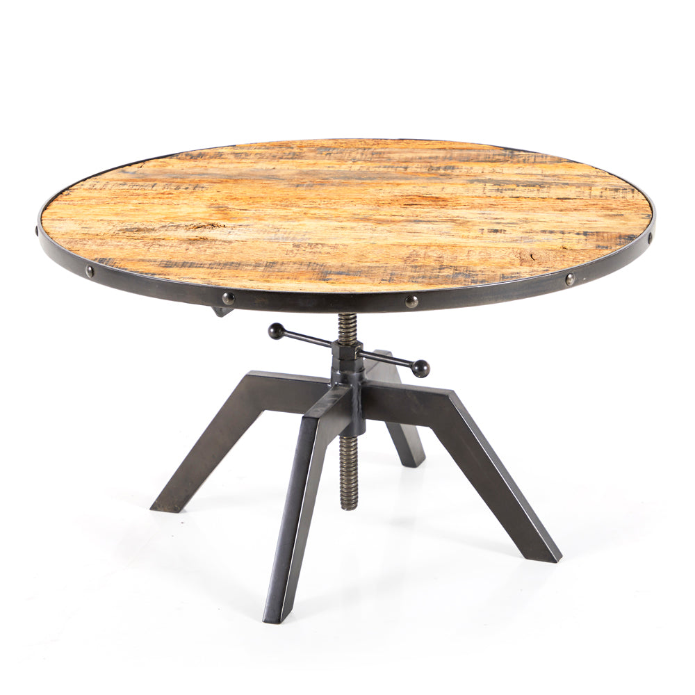 Round Reclaimed Wood and Metal Coffee Table