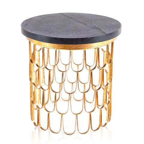 Black & Gold Scales Stone Side Table
