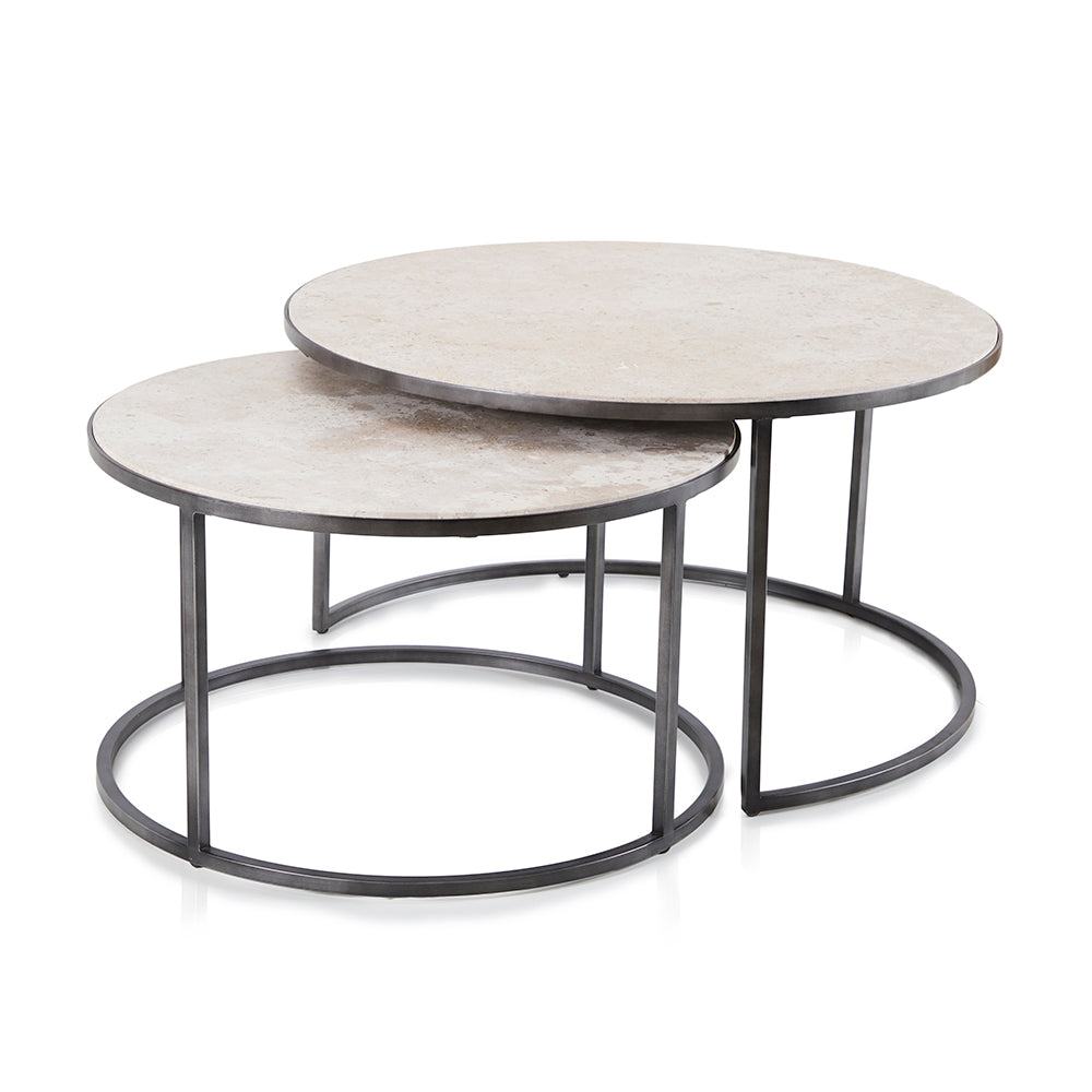 Round Beige Marble Nesting Tables - set of 2