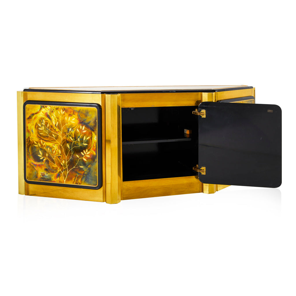 Marbled Gold and Black Console Credenza