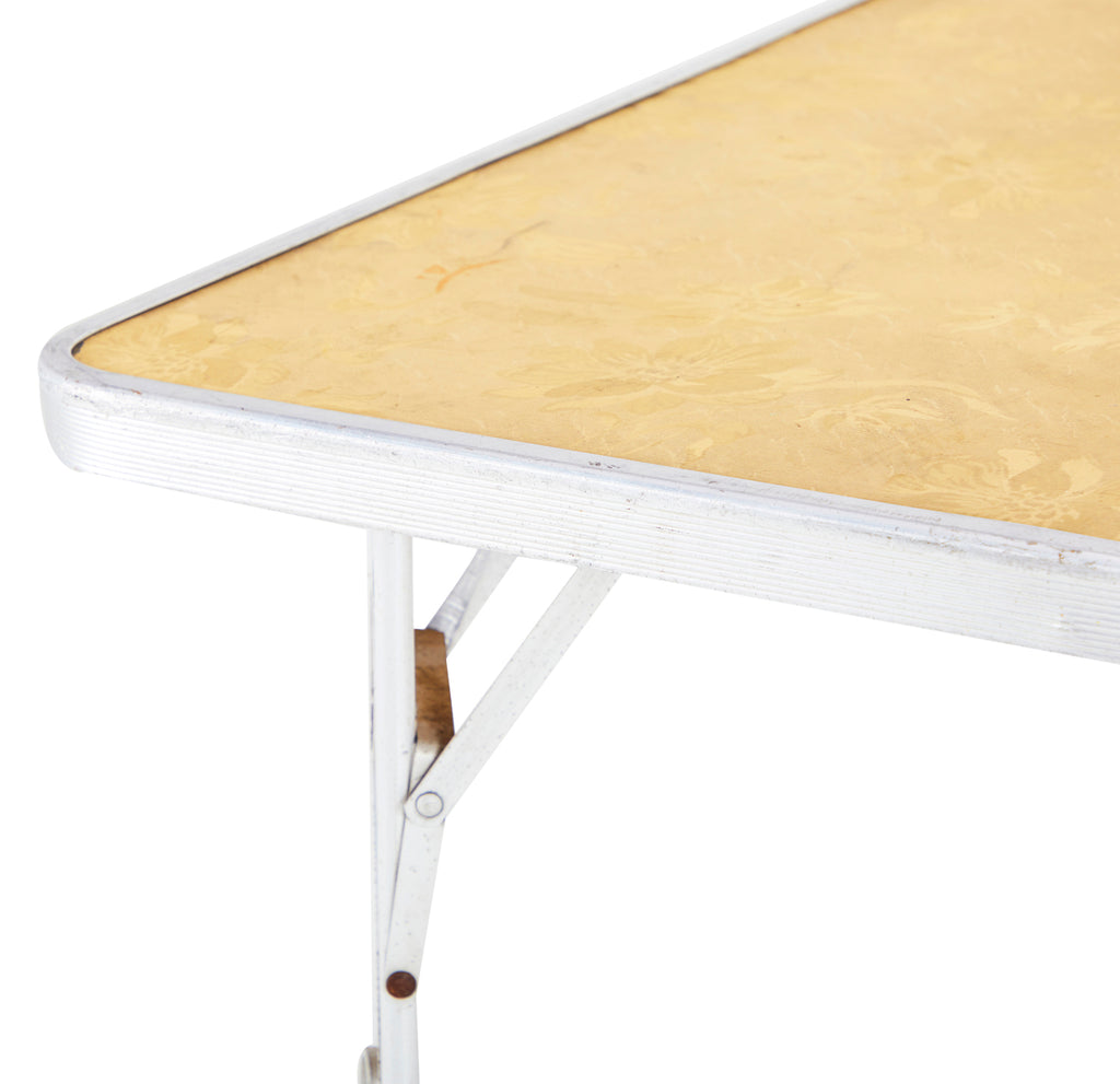 Silver Scroll Leg Tan Folding Table