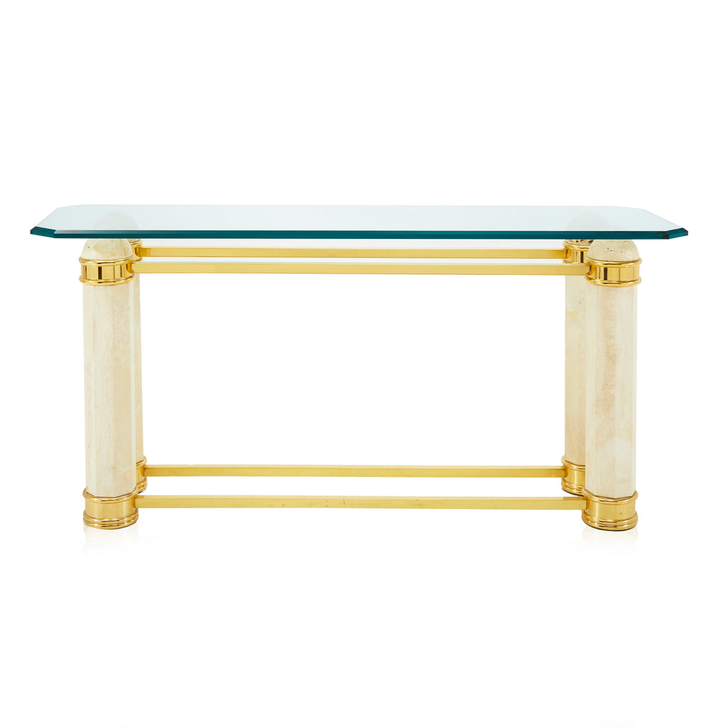 White Stone, Gold, & Glass Console Table