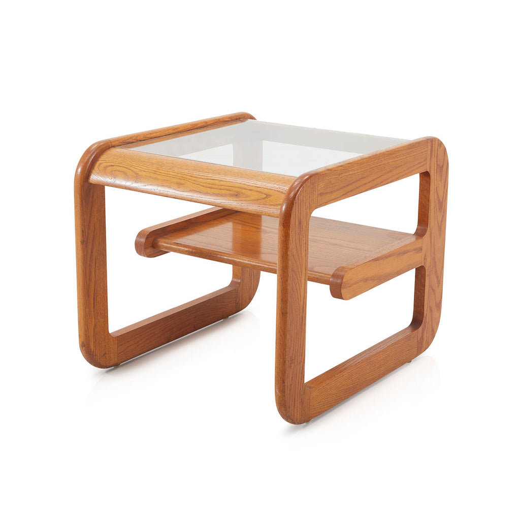 Rounded Corners Wood Side Table w Glass Top