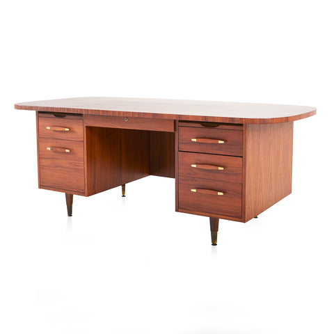 Modern Wood Executive Desk with Brass Pulls