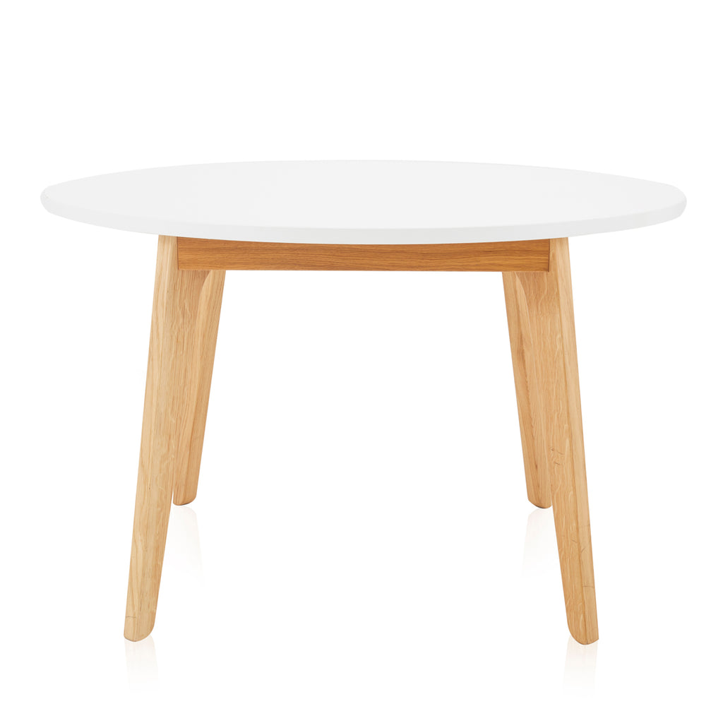 Modern Round White Kitchen Table with Wood Legs