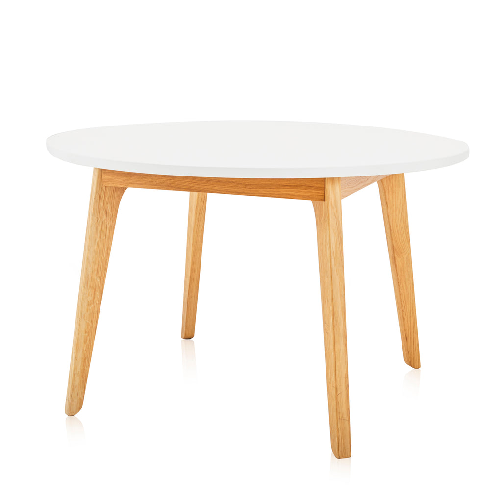 Modern Round White Kitchen Table with Wood Legs