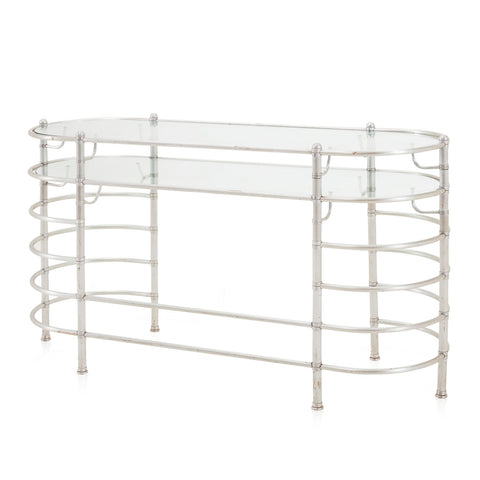 Silver & Glass Oval Tiered Console Table