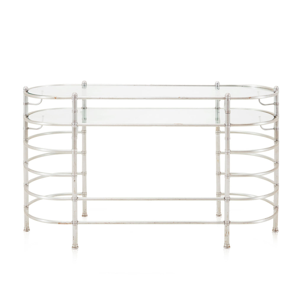 Silver & Glass Oval Tiered Console Table