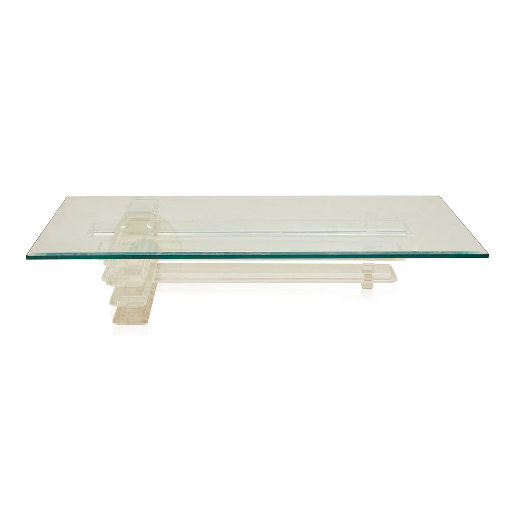 Layered Lucite Base Glass Coffee Table