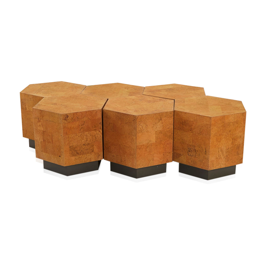 Wood Cork Hexagon Side Table Ottoman