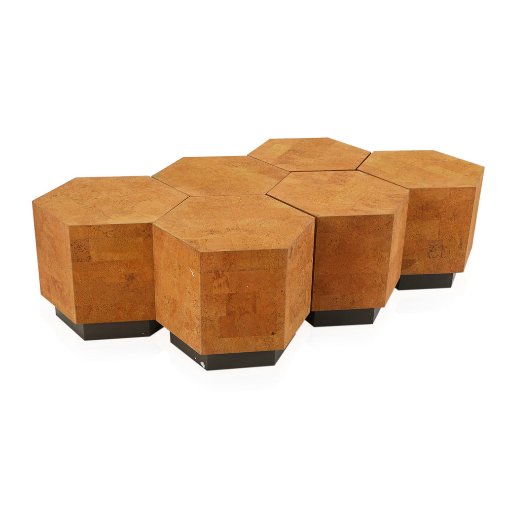 Wood Cork Hexagon Side Table Ottoman