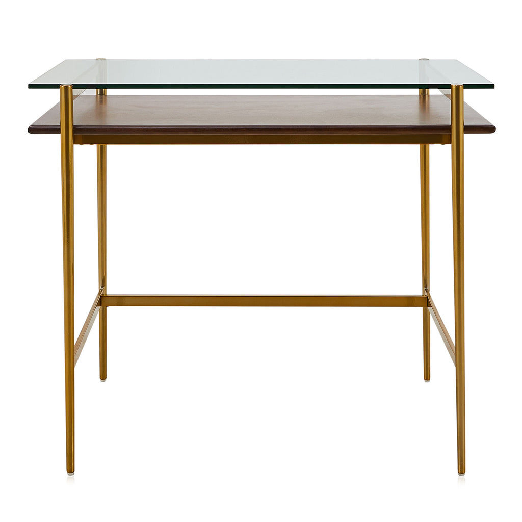 Modern Two-Tier Glass and Brass Desk Console Table