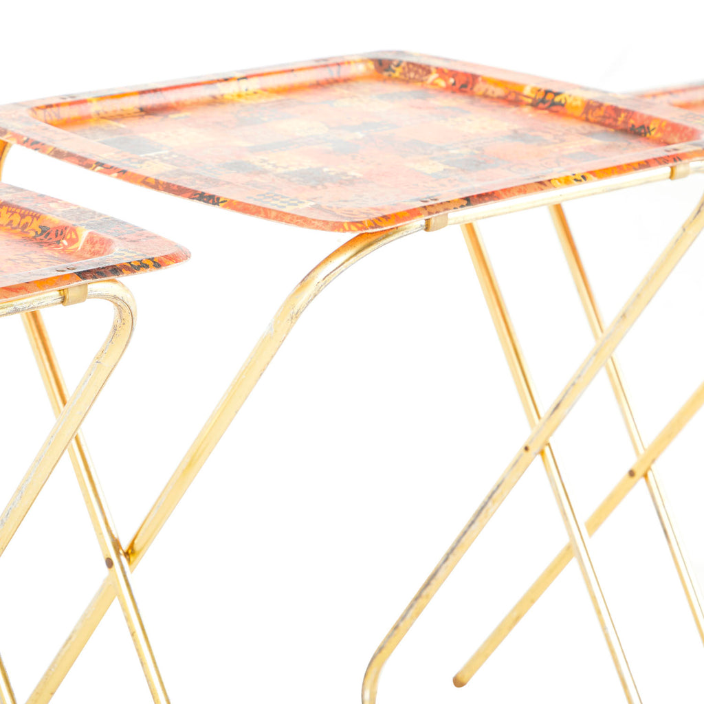 Ornate Checkered Gold TV Tray Table Set