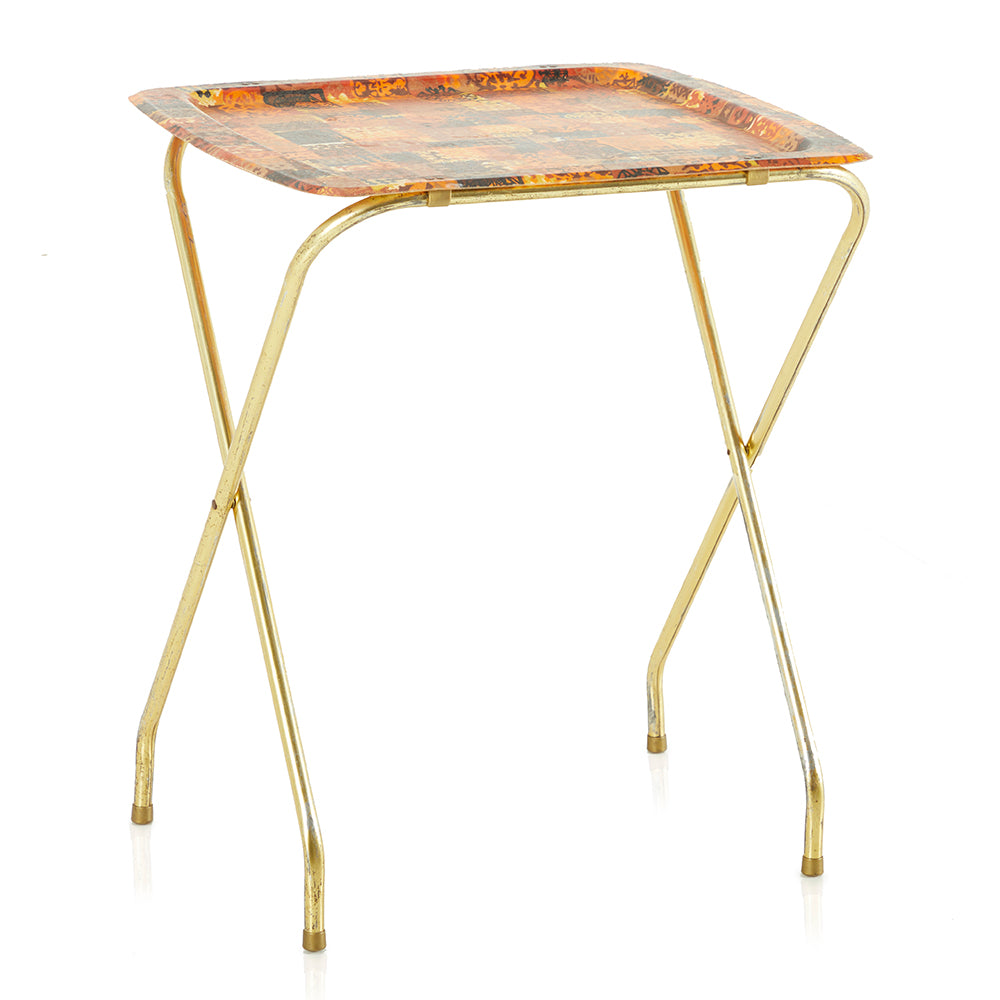 Orange and Black Patterned Tray Table Set
