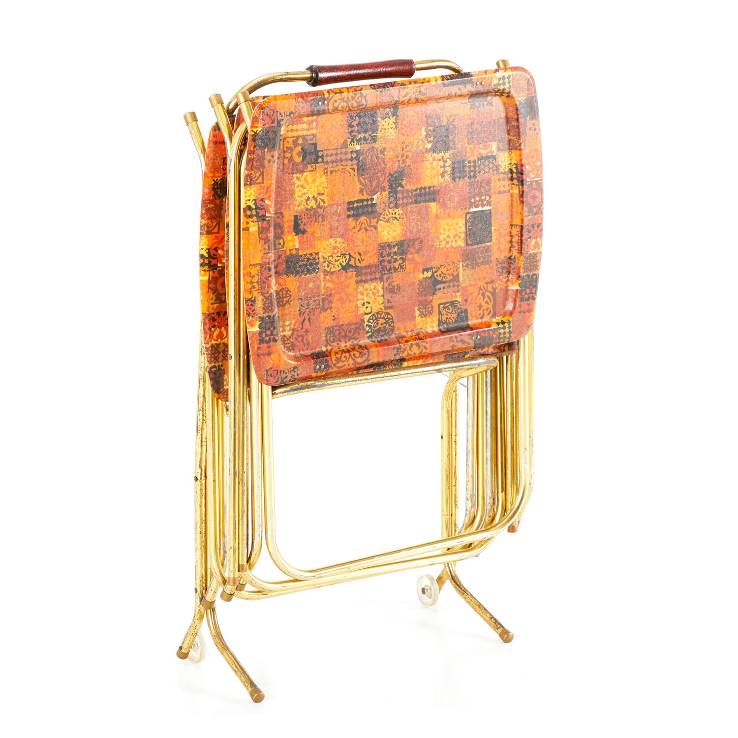 Ornate Checkered Gold TV Tray Table Set Gil Roy Props