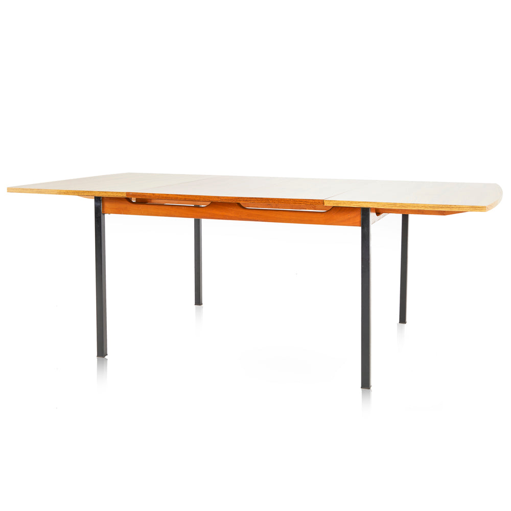 Wood Top Black Leg Dining Table With Extendable Leaf