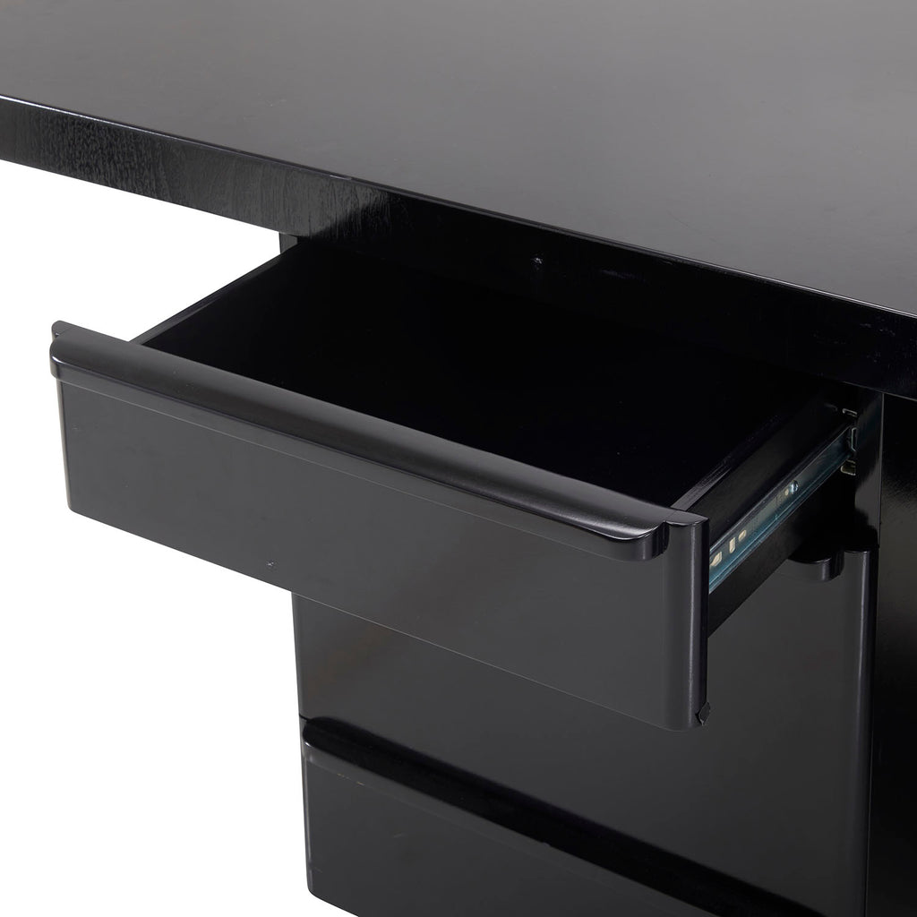 Black Glossy Painted Wood Executive Desk