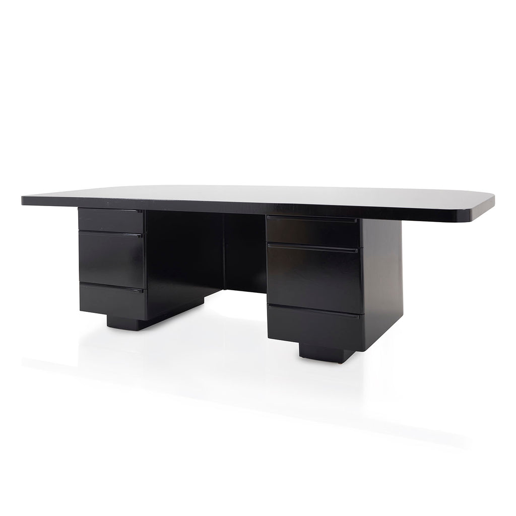 Black Glossy Painted Wood Executive Desk