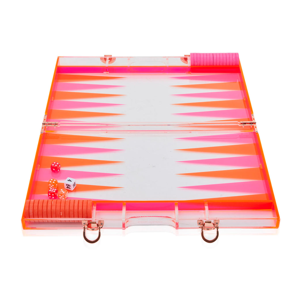 Pink and Orange Lucite Backgammon Set