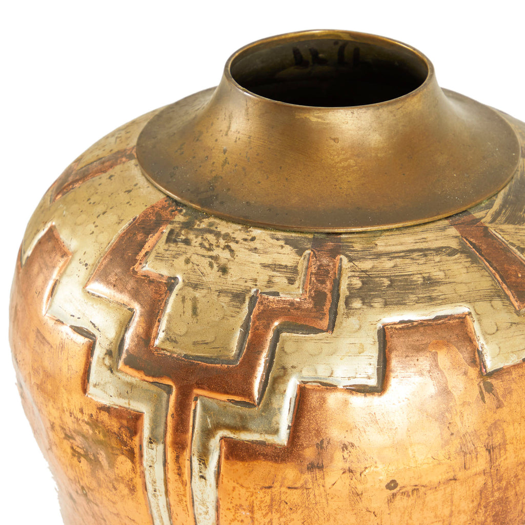 Large Hammered Bronze Metal Urn Vase
