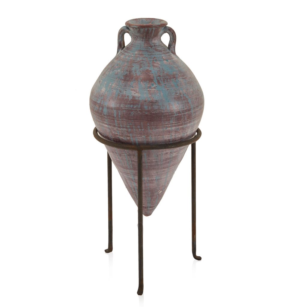 Purple Blue Ceramic Cone Vase in Metal Stand