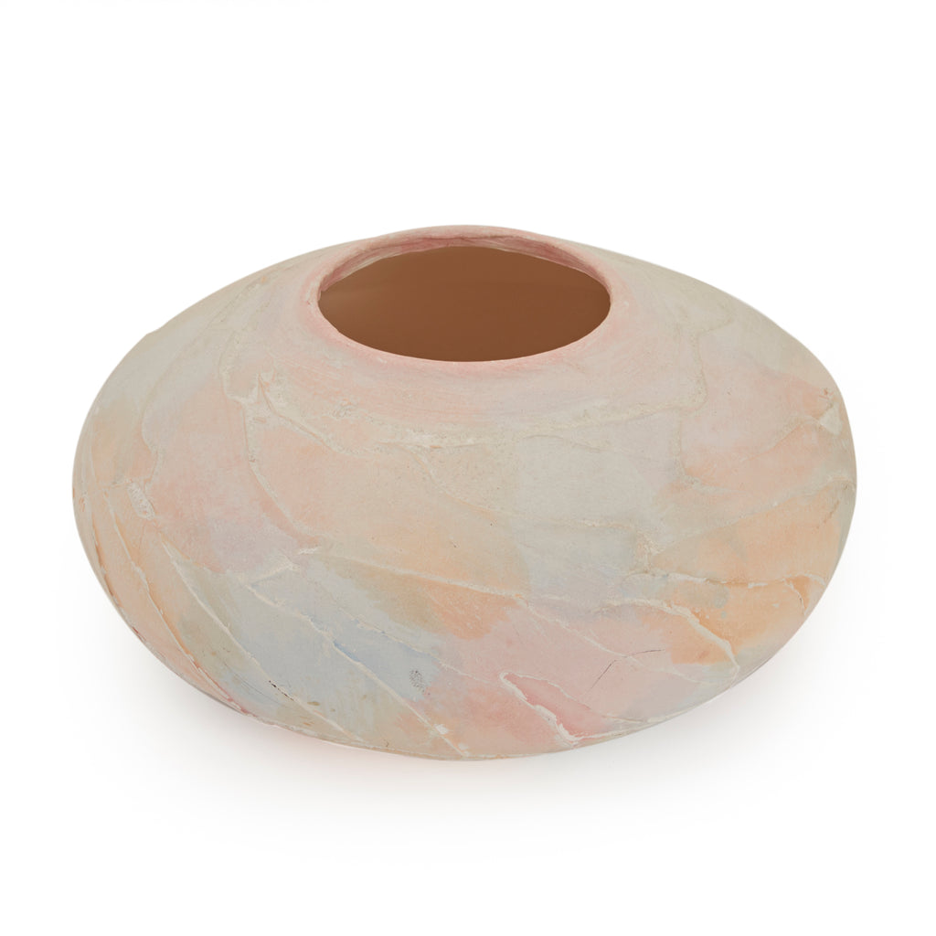 White & Peach Textured Ceramic Orb Vase
