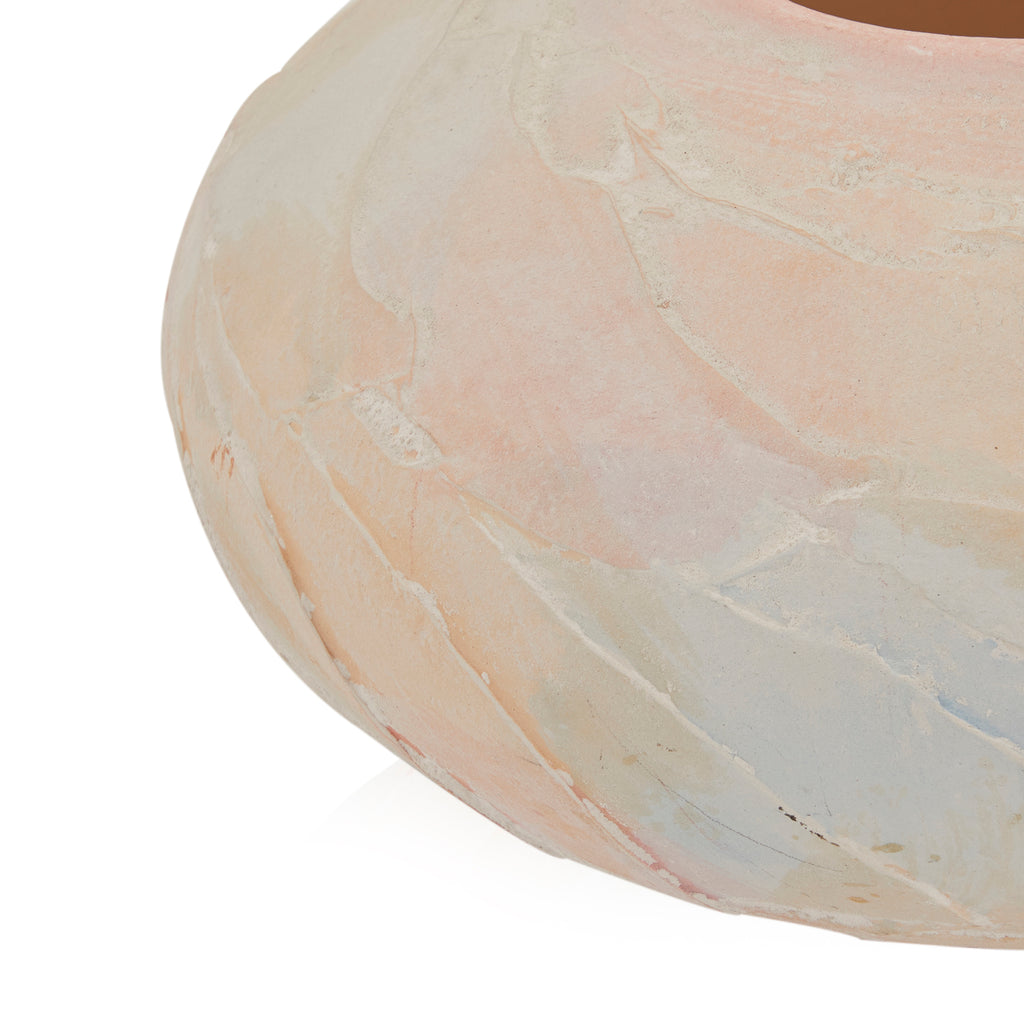 White & Peach Textured Ceramic Orb Vase