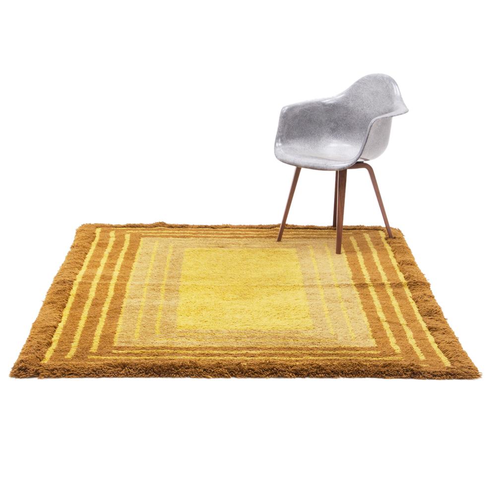 Mustard and Brown Rectangles Vintage Rug