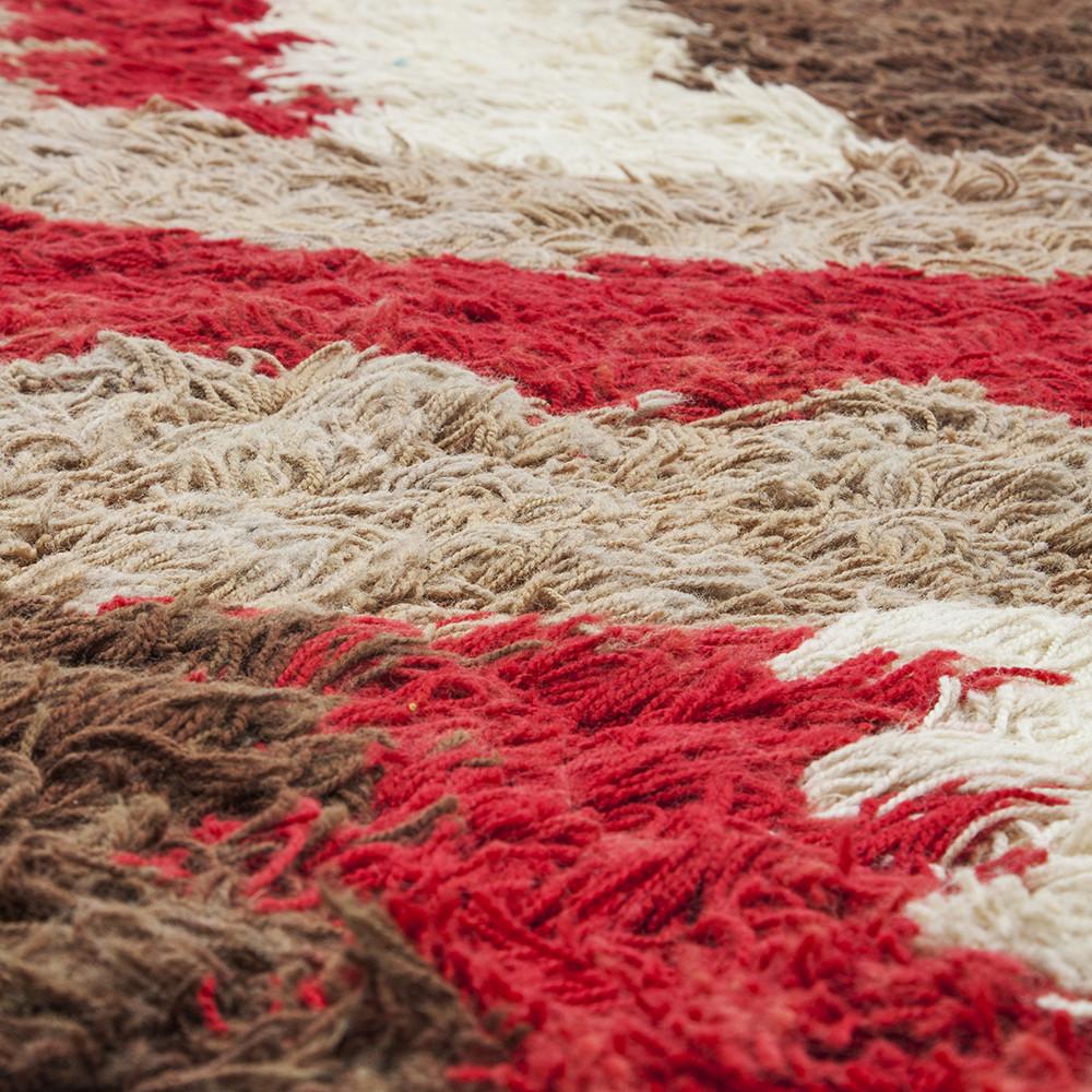 Red, White, Brown Striped Rug