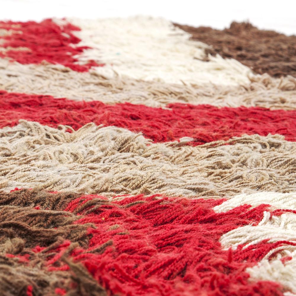 Red, White, Brown Striped Rug