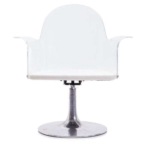 Lucite & White Arm Chair on Chrome Base