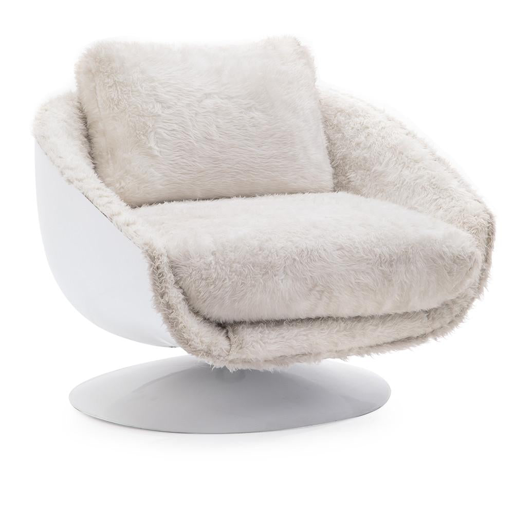 White Fur Swivel Lounge Chair