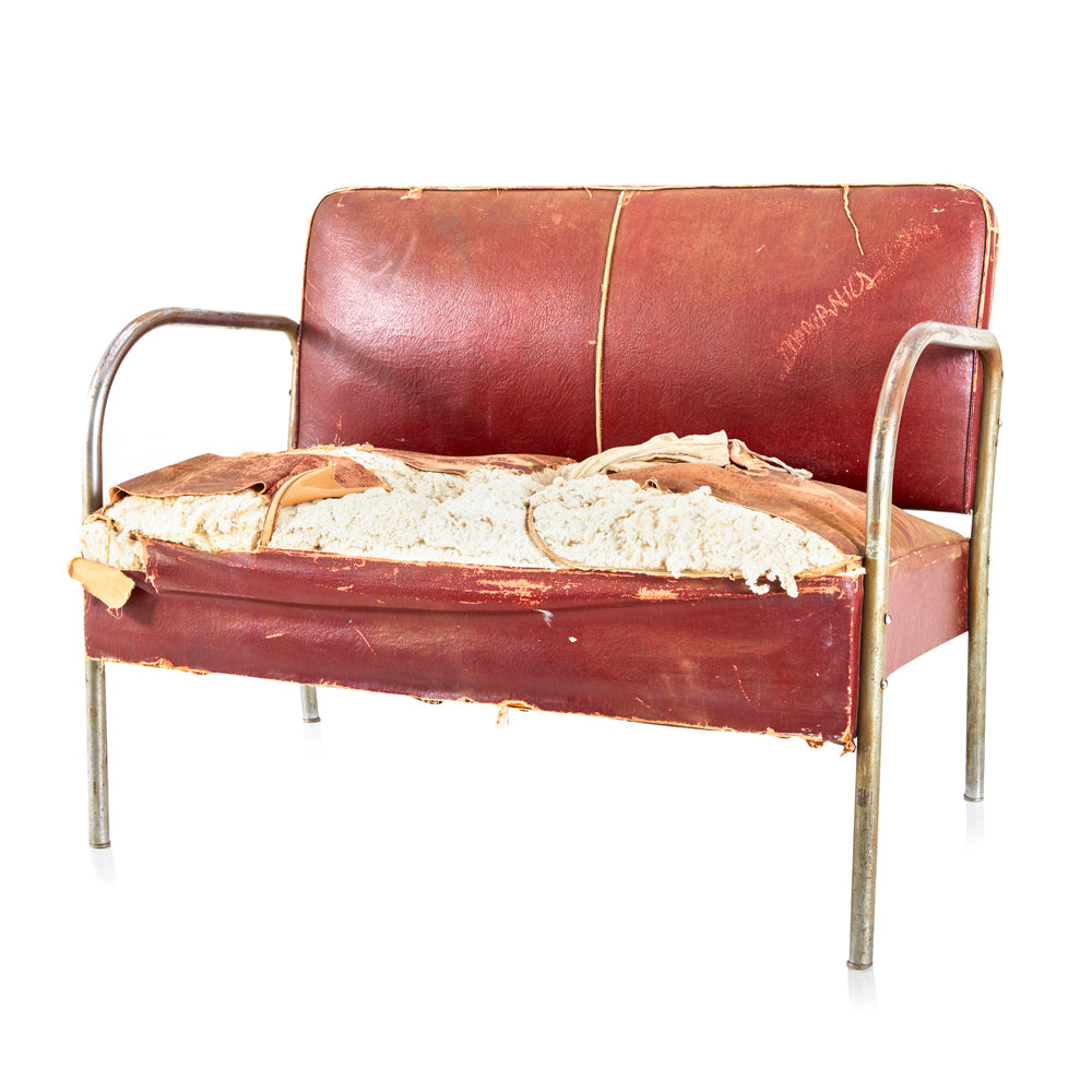 Worn Red Leather Couch