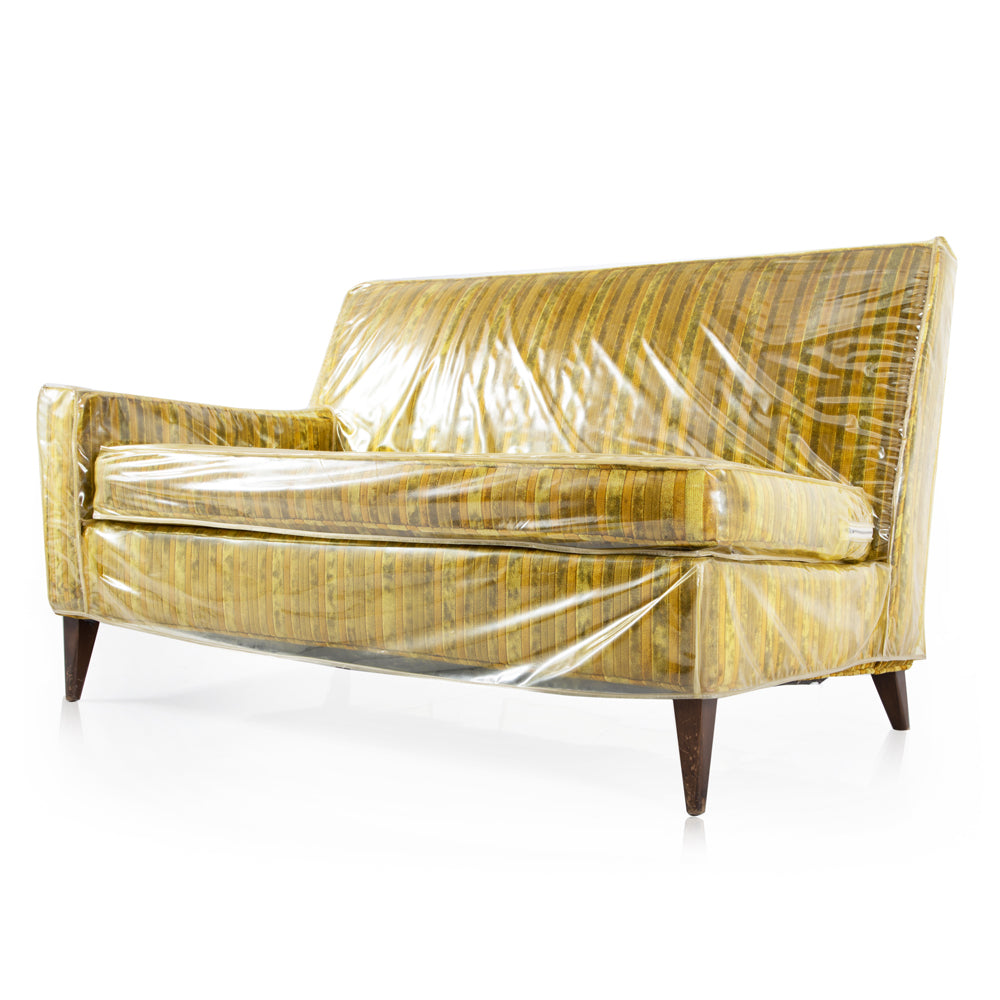 Plastic Covered Gold + Mustard Stripes Love Seat