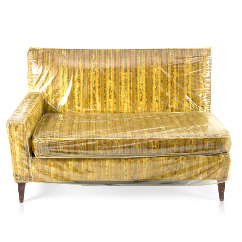 Plastic Covered Gold + Mustard Stripes Love Seat