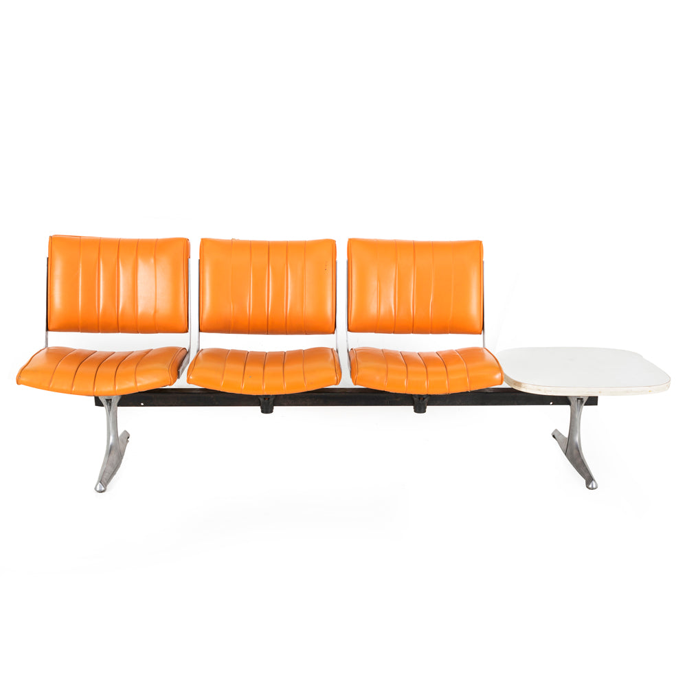 Orange Vinyl Tandem Bench Seating w Attached Table