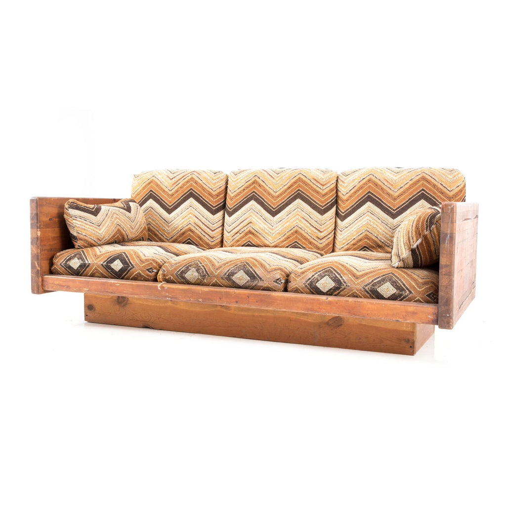 Chunky Wood + Brown Zig Zag Cushion Sofa