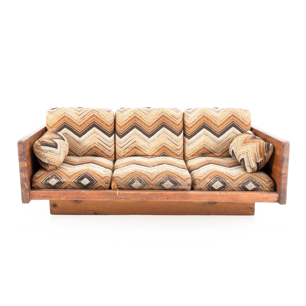 Chunky Wood + Brown Zig Zag Cushion Sofa