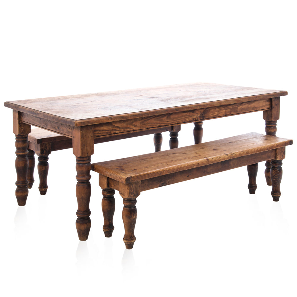 Large Dark Wood Rustic Farmhouse Table with Turned Legs
