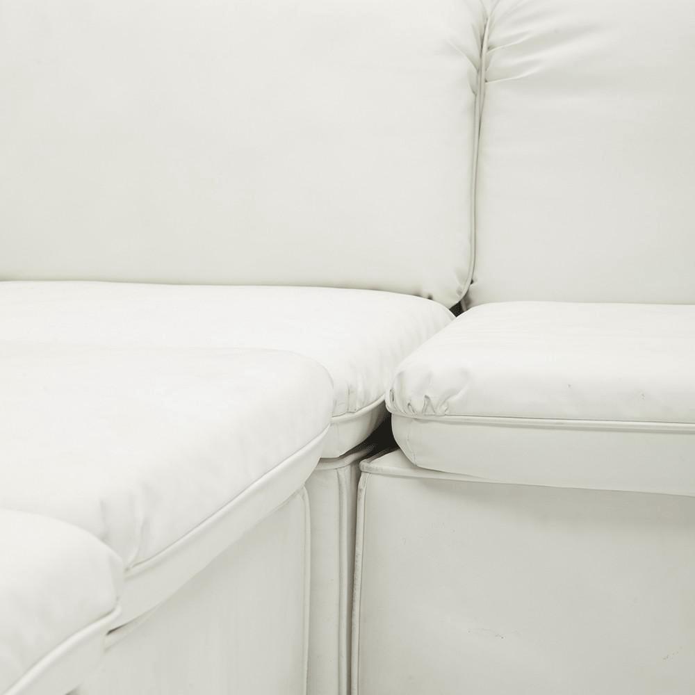 White Cream Vinyl Sectional Sofa