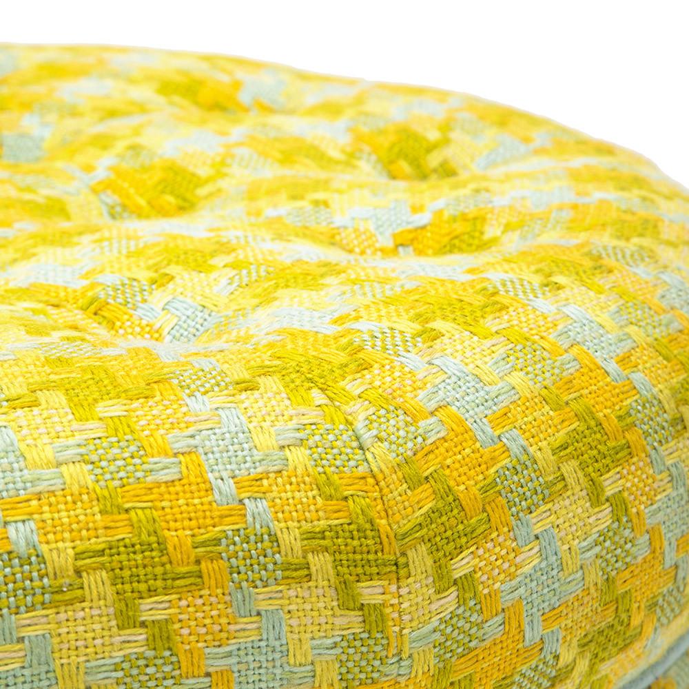Yellow/Green Houndstooth Upholstered Ottoman